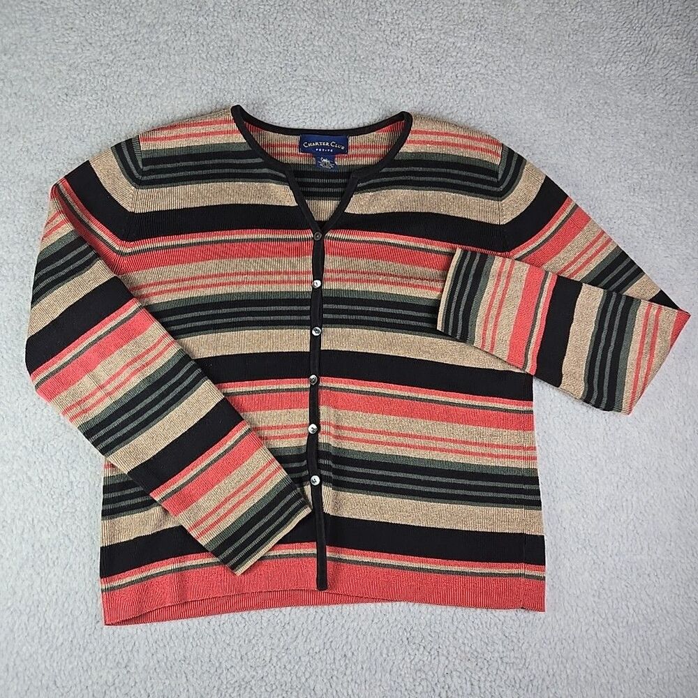 Charter Club Petites Cardigan Sweater Womens Size Small Striped Multicolor
